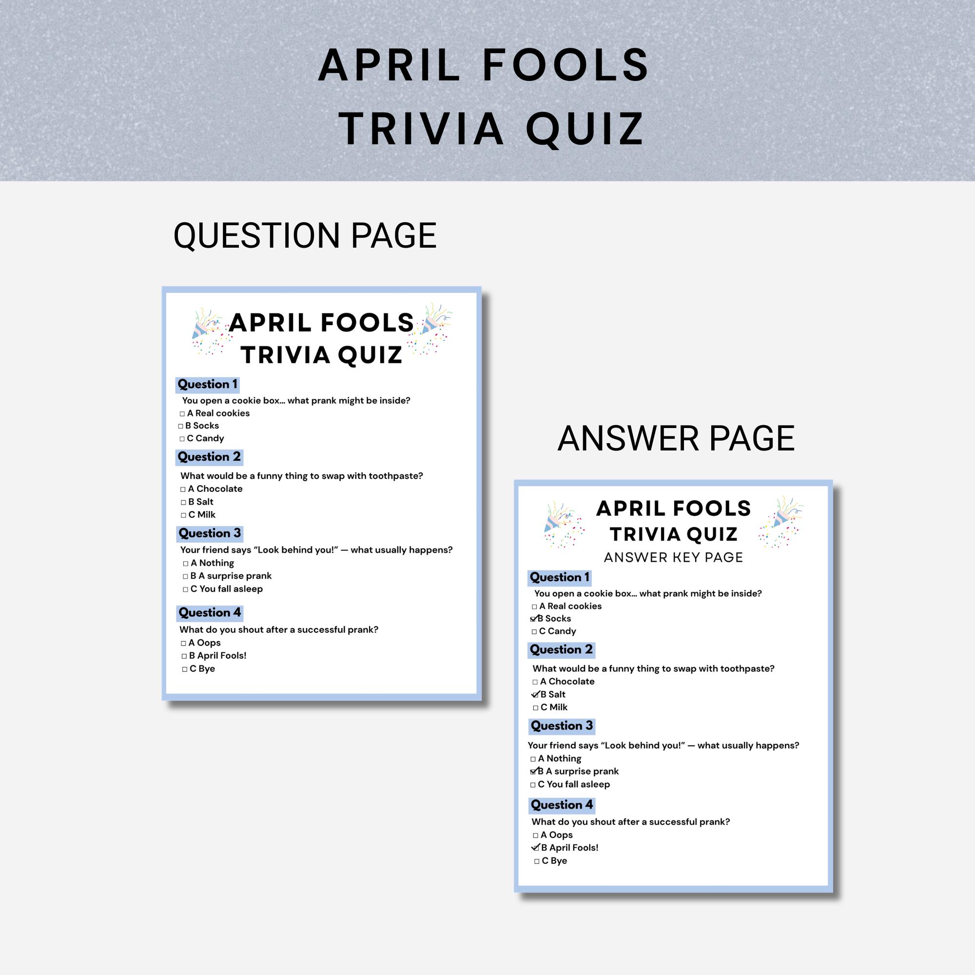 April 1st Riddles Printable April Fool Game, Word Search Puzzle, Classroom Trivia Quiz ...