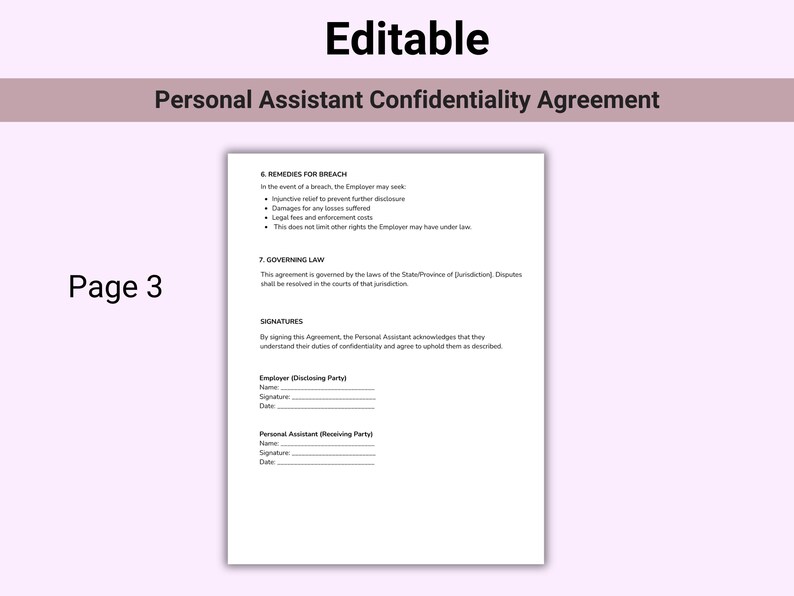 Editable Personal Assistant Confidentiality Agreement, Employee Privacy ...