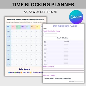 Time Blocking Planner, Daily Deep Work Schedule, Productivity Tool, Editable Task Organizer, Instant Download PDF