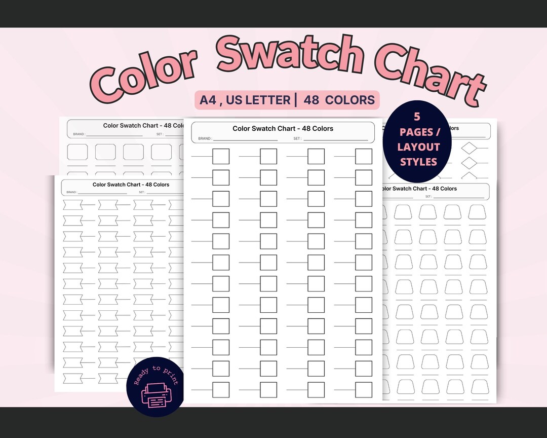 Color Chart 48 Fill In 48 Color Swatch Chart, 5 Layout Styles, Artist Color Tracker (digital ...