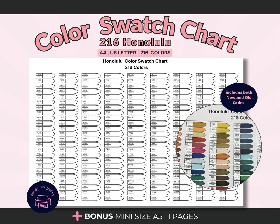 Compatable Color Swatches 216 Color Swatch Chart Printable PDF – Compatible With Ohuhu Honolulu ...