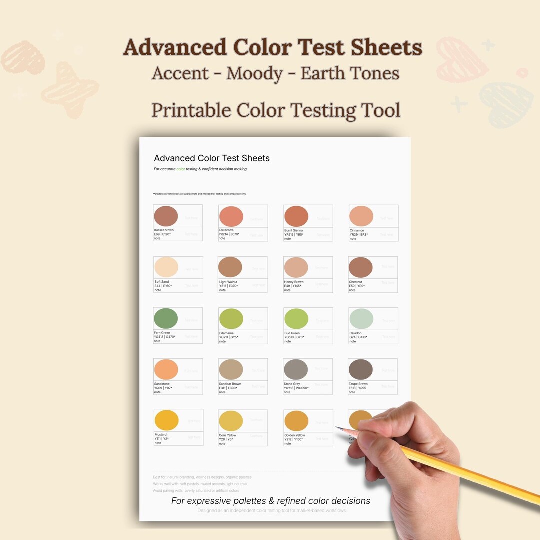 Color Test Sheet.pdf Advanced Color Test Sheets – Accent, Moody & Earth Tones | Printable ...