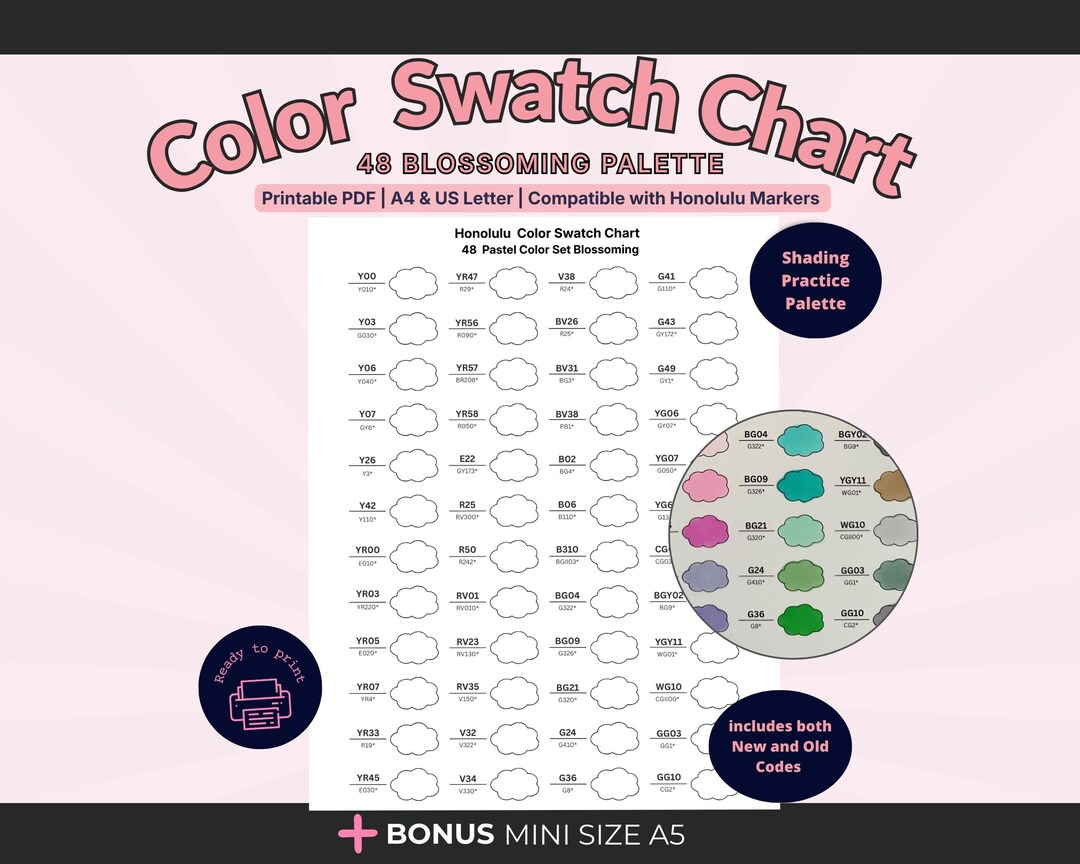 Compatable Color Swatches 48 Pastel Marker Swatch Chart Printable – Compatible With Ohuhu ...