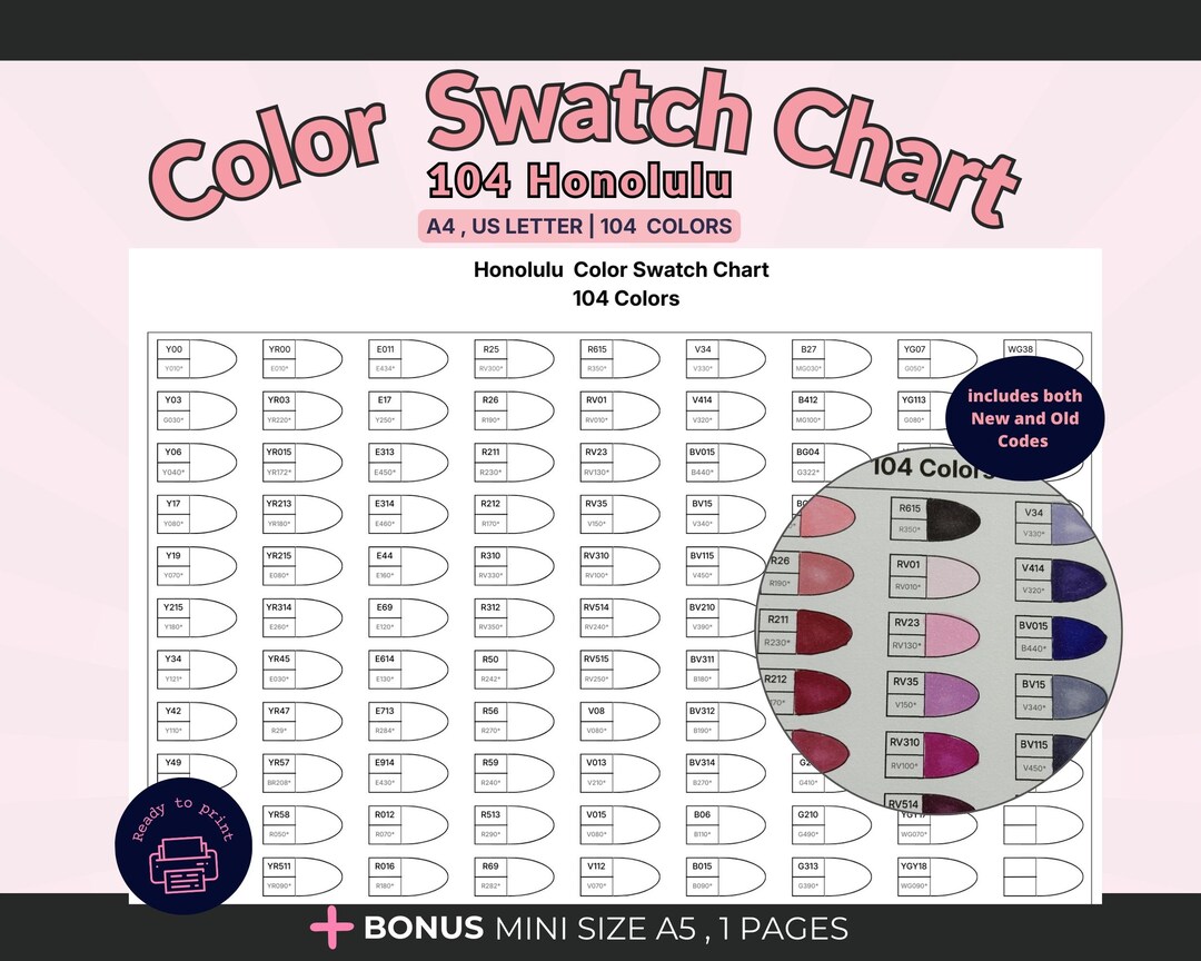 104 Color Swatch Chart for Alcohol Markers (digital Download) - Etsy