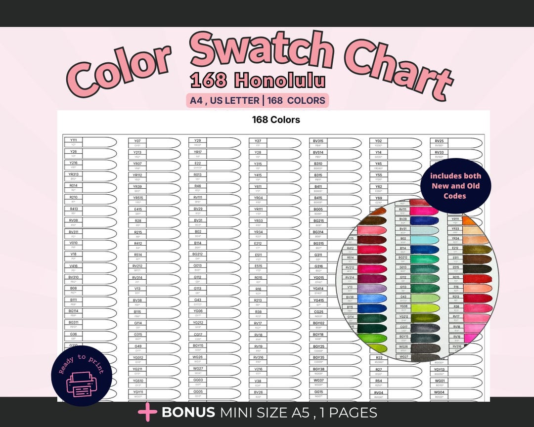 168 Alcohol Marker Swatch Chart – Honolulu Colors, Landscape PDF ...