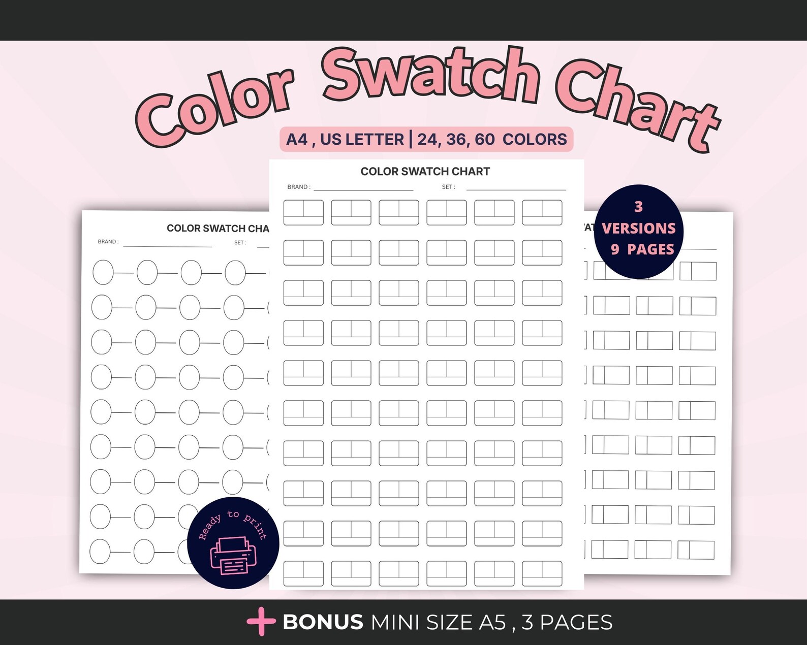 Reference Swatch Printable Color Swatch Chart – 24, 36, 60 Colors | Artist Color ...
