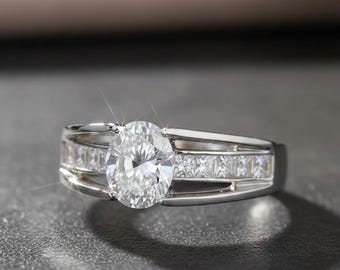 2 Ct Moissanit Verlobungsring, Baguette, 14K Weißgold vergoldet