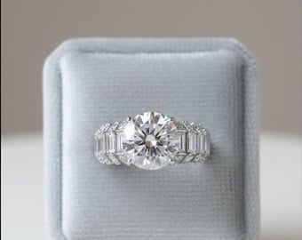 2 Karat Moissanit Verlobungsring, Baguette Diamant 14K Weißgold Band