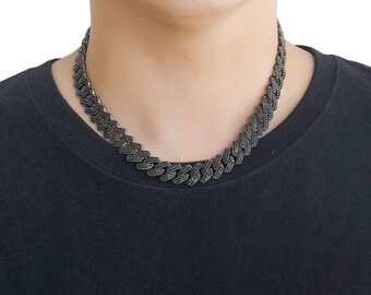 Schwarze kubanische Gliederkette, CZ Pave Hip Hop Miami Choker
