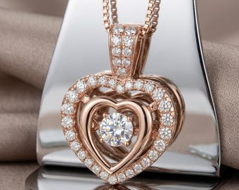 Doppel Herz Diamant Halskette, Rose Gold überzogener Anhänger, ewige Liebe Schmuck, Geschenk für Sie