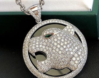 925 Sterling Silber Panther Anhänger Smaragd Grün Auge Moissanit Diamant Iced Out Bling