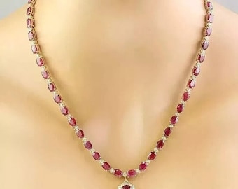 Oval Rubin Diamant Halo Anhänger Halskette, Vergoldeter Brautschmuck
