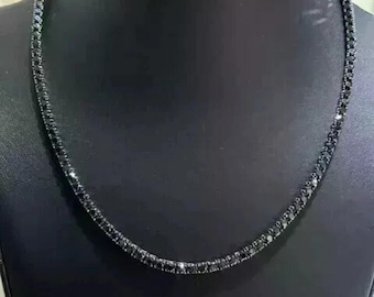 Black Diamond Tennis Halskette, Herren Schwarz Stein Kette, Unisex Minimalist Schmuck, Elegante Schwarz Statement Halskette