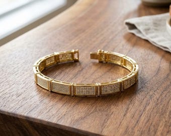 Vergoldetes Statement-Armband für Männer / Frauen - Luxuriöse Diamond Pave-Gliederkette