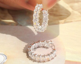 2Ct Princess Cut Drop Earrings, Sterling Silver Bridal Dangle Wedding Jewelry