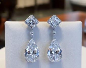 4Ct Pear Cut Moissanite Diamond Drop Dangle Earrings 14K White Gold Plated Statement Earrings