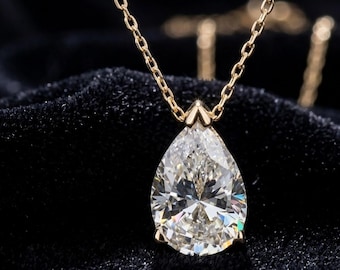 Einzigartige Birne Diamant Solitär Halskette, Tropfen Anhänger, Zierliche Schmuck Geschenk für Sie, Geburtstagsgeschenk, Weihnachtsgeschenk, Verlobung