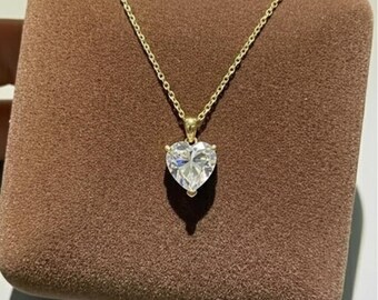 14k Gold Herzkette, Moissanit Diamant Anhänger, Sterling Silber Choker