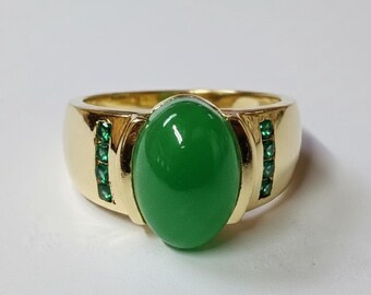 Herren Grün Jade Ring , 14K Gelbgold Plated Statement Ring