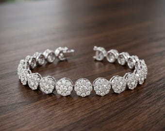 Exklusives rundes Diamant-Cluster-Tennis-Armband aus Sterlingsilber - Braut- oder Jahrestagsgeschenk