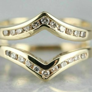 14K Yellow Gold Plated Diamond Chevron Ring Guard Enhancer Wrap V-Shaped Band Jacket