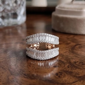 14k White Gold Plated Baguette Diamond Wedding Band – Pave Contour Ring Jacket