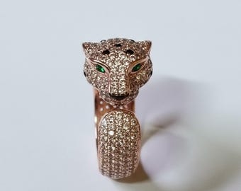 Smaragdauge Panther Ring - 14K Rose Gold Plated Statement Ring