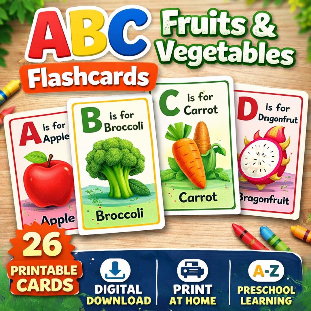 Fruits and Vegetables Alphabet Flashcards Printable ABC Food Learning ...