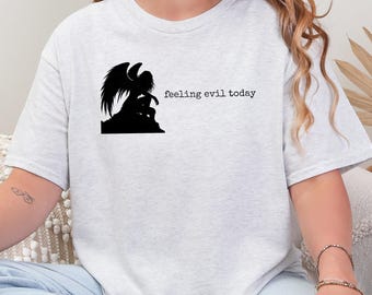 Feeling Evil Dark Angel T-Shirt - Gothic Silhouette Fairycore Clothes Grunge Whimsigoth Tee