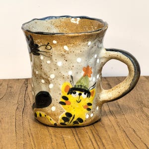 Handmade Black Clay Cat Pattern Mug Jingdezhen Underglaze Color 400ml Hand-Pinched Stoneware Unique Ceramic Coffee Cup