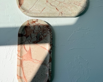 Rosa Marmor Oval Tablett 25 x 12 cm | Naturstein Waschtisch Schale | Luxus Wohnkultur