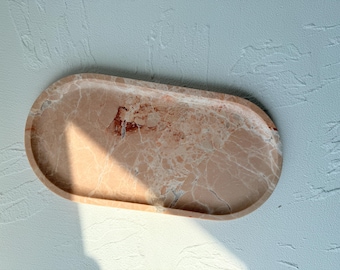 Rosa Marmor Tablett 30 x 15 cm | Ovale Eitelkeit Schmuckschale