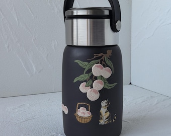 Lila Ton Reisebecher mit Katzen-Design, Tee-Infuser, 450ml Kapazität