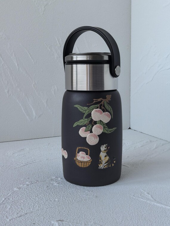Purple Clay Travel Mug with Cat Design, Tea Infuser, 450ml Capacity