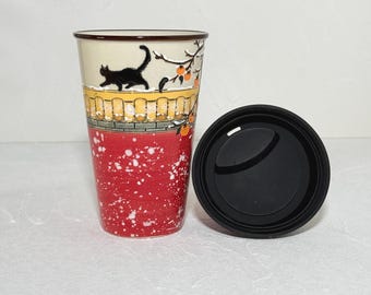 Jingdezhen Pendlertasse Schwarze Katze Porzellan Reisebecher - Handbemalte Pendlertasse