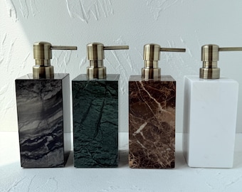 Marmor Seifenspender Messing Pump | Naturstein Badezimmer Accessoire | Luxus Wohnkultur Geschenk