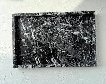 Nero Marquina Marmor Tiefes Tablett | Schwarzer Stein Organizer (30 x 20 cm)