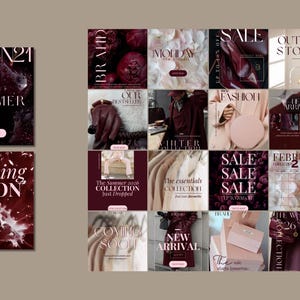 40 Luxury Burgundy Instagram Post Templates | Fashion & Beauty Canva Templates | Editable Social Media Kit