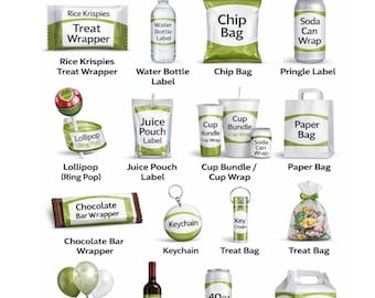 50x Canva redigerbar festgåva mockup-paket: Chokladkaka, juicepåse, chipspåse och gör-det-själv-vattenflaska