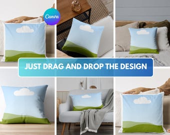 Kuddemodell, dekorativ kudde i lantlig stil, foto i platt lay-stil, digital nedladdning av JPG