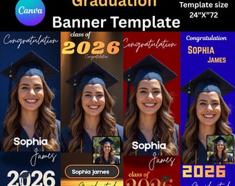 4x Canva redigerbar examensbannermall – storformatsfestskylt för klass 2026, utskrivbar dekoration
