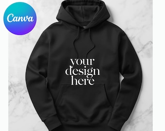 Gildan 18500 svart hoodiemodell platt lay, minimalistisk estetisk G18500-mall för hoodie, högupplöst PNG JPG