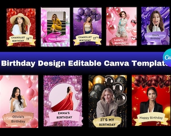 Redigerbara sublimeringsmallar för födelsedags-T-shirts och frigolitmuggar | Canva-fotouppladdning | Personlig DIY-nedladdning direkt