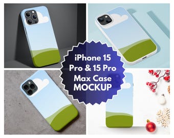 iPhone 15 Pro-skal Mockup-paket | Printify-klar mall för telefonskal | Redigerbar Canva och PSD | Högupplösta, smarta objekt