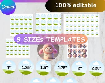 7,5 cm cirkelmall för Canva - dra-och-släpp-ramar, utskrivbara klistermärken och etikettlayout, redigerbar digital nedladdning