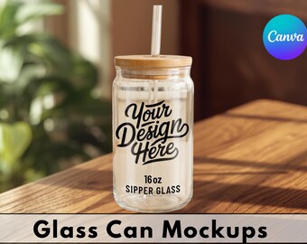 Canva animerad roterande 473 ml Libbey-glasburkmodell, redigerbar mall, 360-graders loop, omedelbar digital nedladdning