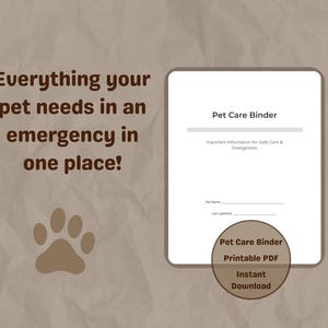 Tier Notfall Ordner Printable | Tierpflege & Tierarzt Informationen Organizer PDF