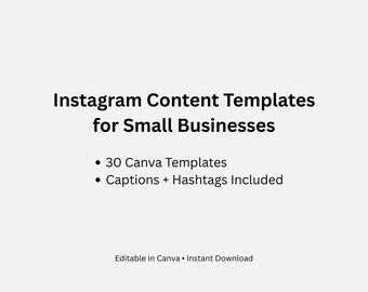Instagram Content Templates for Small Businesses | 30 Canva Post Templates + Captions & Hashtags | Social Media Content Kit