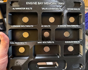 Bandeja de memoria del compartimento del motor: organizador de pernos magnéticos etiquetados con 9 compartimentos (herramienta mecánica impresa en 3D)