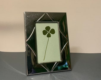 Four Leaf Clover *lucky* - Pressed, Mounted and Framed in an Upcycled Silver Frame